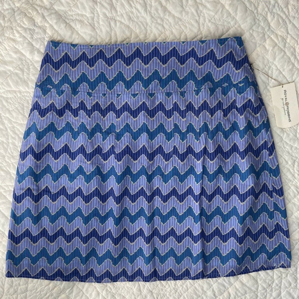 ROYAL ROBBINS Blue Chevron Print Skirt Cotton Zig Zag Stripe NWT